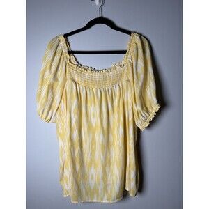 Torrid Gauze Smocked Yoke Top Pheasant Womens Yellow & White 3/4 Sleeve 3X Plus